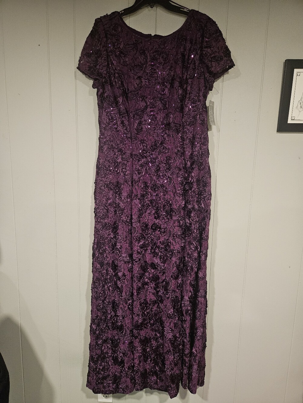 Alex Evenings Sz 16 Sequin Rosette Mother of The Bride Maxi Dress Eggplant NWT